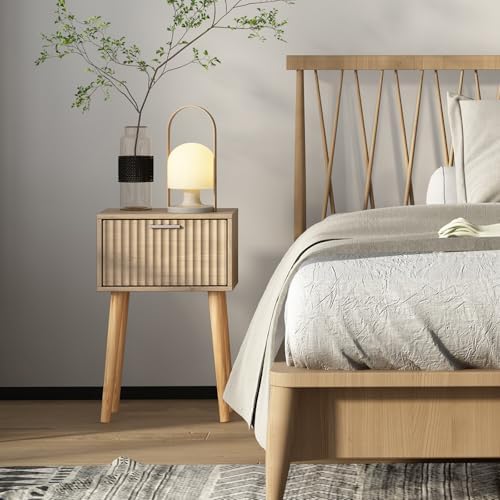 LAATOOREE Nightstands Set of 2, Small Bed Side Table with Fluted Door - Image 2