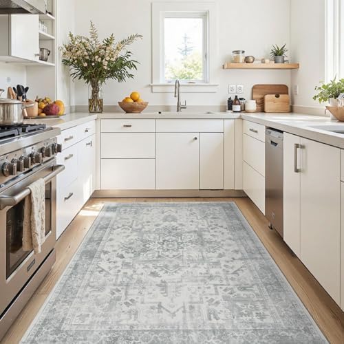 Rugxara 4x6 Vintage Boho Washable Rug for Bedroom(Grey) - Image 4