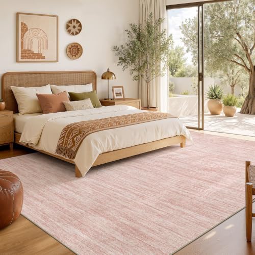 Nakagishi 10X12 Area Rugs Living Room: Washable Large Vintage Rug Neutral Non-Slip Soft Stain Resistant Indoor Carpet for Bedroom Nursery Dining Room Office Playroom - Pink - Image 6
