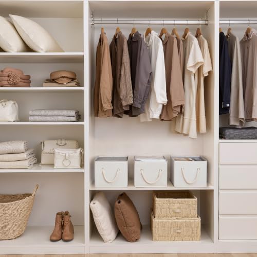 StorageWorks Storage Baskets for Shelves, Fabric Storage Bins, Closet Organization and Storage Basket, Foldable Organizer Bins for Clothes, Beige, White & Ivory, Large, 3-Pack - Image 2