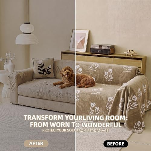 Couch Cover for Dogs Washable Sofa Cover, Sectional Couch Covers, Sofa Covers for 2 Cushion Couch, Non Slip Stripe Sofa Slipcovers Furniture Protector (Floral ‌Light Coffee 71x150) - Image 4