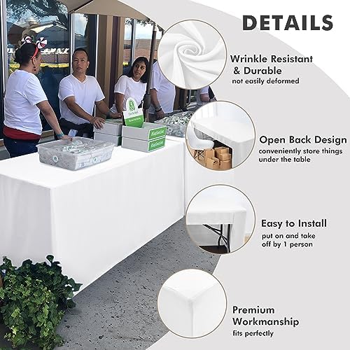 Nasitos 2 Pack White Fitted Table Covers for 6 Foot Rectangle Tables-Open Back Table Cover Washable Table Cloth for Christmas, Parties, Wedding, Banquet, Jewelry Shows, Craft Fair, Trade Show - Image 4