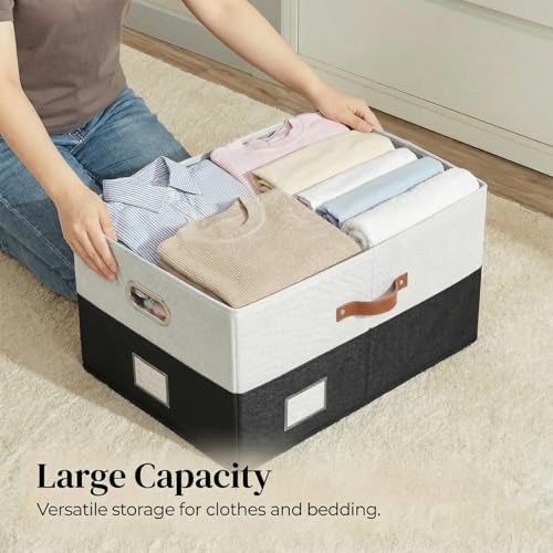 PRANDOM Storage Bins with Lids [3-Pack] Linen Fabric Foldable Storage Boxes Organizer Containers Baskets Cube with Cover for Bedroom Closet Office Grey&Black (23.4X15.9X11.4) - Image 4