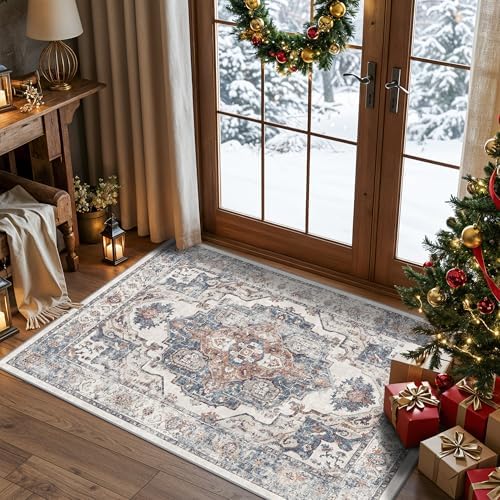 Washable 3x4 Entryway Area Rugs: Farmhouse Non-Slip kitchen Sink Floor Mats Water-Resistant Small Carpet for Bathroom Living Room Thin Soft Doormat Easy-Clean Decorative Rug for Pets Family(3x4,Brick) by HYHAOYUNLAI