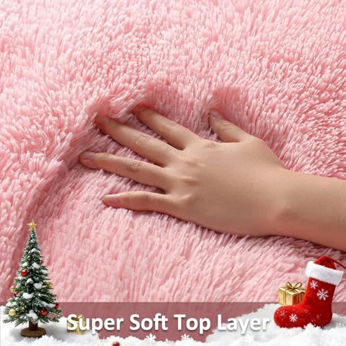 Ophanie Pink Rug for Bedroom Girls, Kids Fluffy Kawaii Fuzzy Furry Shag Area Rug, Cute Plush Soft Shaggy Bedside Indoor Floor 4x6 Carpet for Teen Nursery Dorm Home Room Decor Aesthetic - Image 2