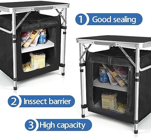 CampLand Folding Cooking Table Outdoor Portable Cook Station Aluminum Camping Kitchen with Storage Organizer, Windscreen, Hooks for BBQ, Party (SamllBlack) - Image 3