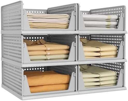 Pinkpum 6 Pack Closet Organizer Storage Bins Stackable Plastic Drawer Shelf by Pinkpum