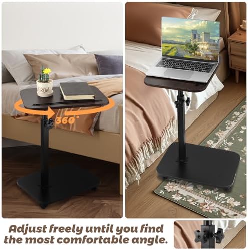 Sofa Armrest Tray Table for Couch, TV Tray Table 360° Flip-Over Panel Design & 360° Swivel Casters Swivel, C Shaped Sofa Side End Table for Couch, Bed, Chair, Living Room(Walnut) - Image 5