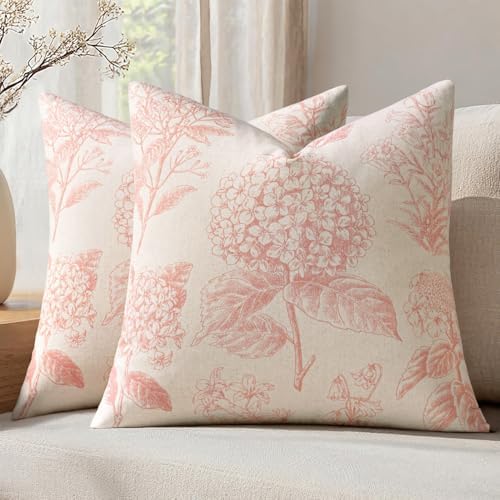 Set of 2 Decorative Floral Pillow Covers 20x20 Inch Light Pink by SWANCOCO