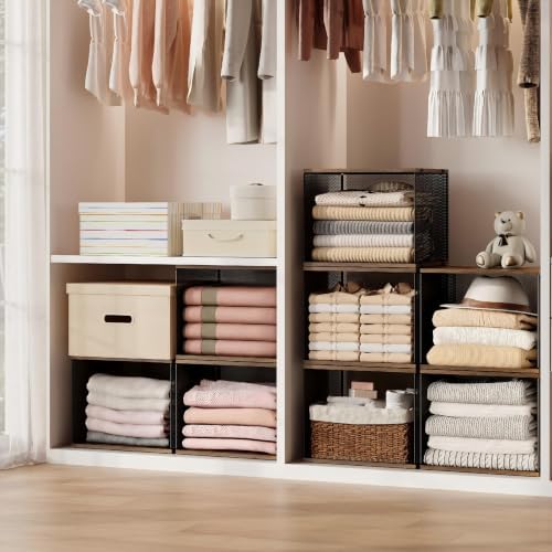 Honkazita 3-Pack Stackable Wire Closet Organizers with Wood Tops - Image 6