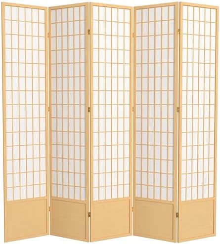 Red Lantern 7 ft. Tall Window Pane Shoji Screen - Natural - 5 Panels by RedLantern