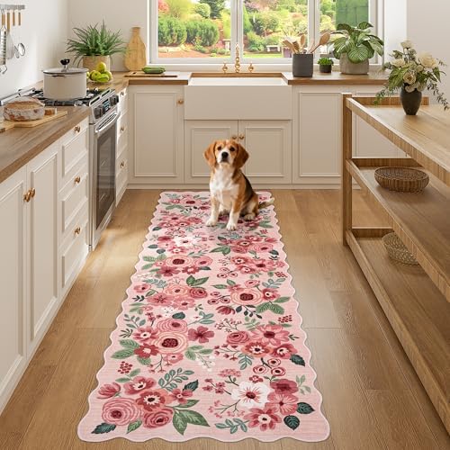 DUKINO 2x6 Runner Rug, Floral Washable Rug for Kitchen Non Slip, Pink - Image 5