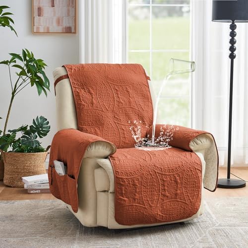 Orange Quilted TV Recliner Covers, Waterproof Medium Recliner Chair Covers, Lazy Boy Chair Covers, Pet Friendly Recliner Slipcover for Dogs, Washable Couch Cover (Recliner 26", Burnt Orange) - Image 2