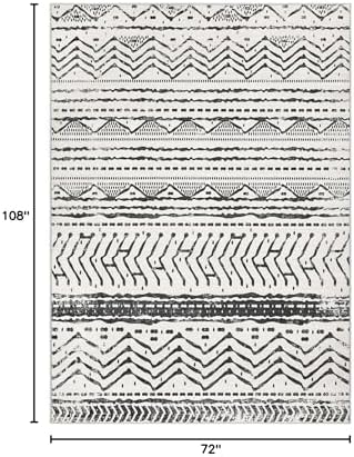 Nakagishi Area Rug Living Room Rugs: 6X9 Machine Washable Boho Large Neutral Farmhouse Stain Resistant Moroccan Indoor Floor Carpet for Bedroom Nursery Dorm Dining Room Home-Ivory Black - Image 2
