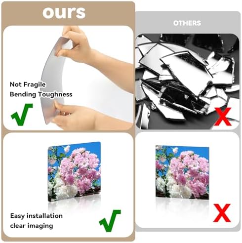yuntop 2 Pack Self Adhesive Acrylic Mirror, 2MM Flexible Plastic Mirror, Shatterproof PS Frameless Wall Mirror for Bathroom Vanity and Entryway (12 x 12 inch) - Image 4
