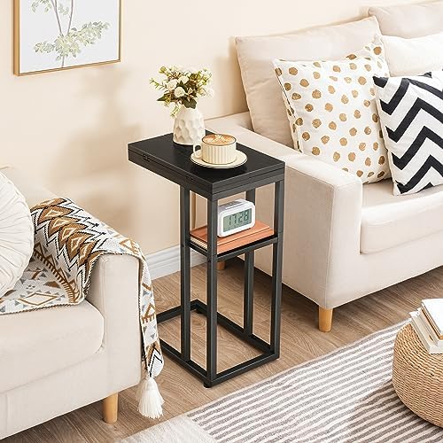 HOOBRO Foldable C Shaped End Table, C Shaped Side Table with Storage Shelf, Slide Under Couch Table for Sofa, Small Spaces, for Living Room, Bedroom, Easy Assembly, Black BK29SF01 - Image 4