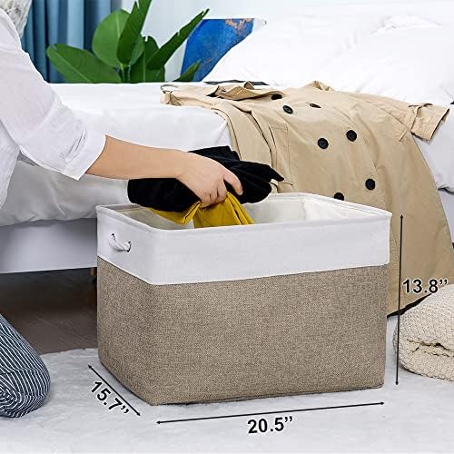 TheWarmHome Organization Basket - 20x16x14 inch Jumbo 3 Pack Collapsible Storage Bins for Shelves, Fabric Storage Cubes for Closet Organizer Gift Toy (White & Khaki) - Image 3
