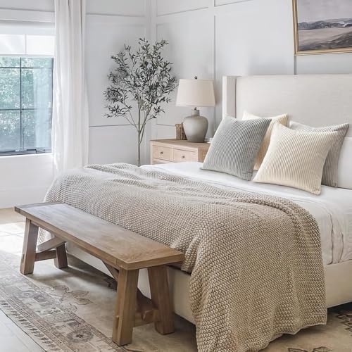 Topfinel 4 Packs Neutral Decorative Throw Pillows Covers 18x18 Inch for Living Room Couch Bed Sofa, Rustic Farmhouse Boho Home Decor, Soft Plush Striped Corduroy Square Cushion Case 45x45 cm - Image 4