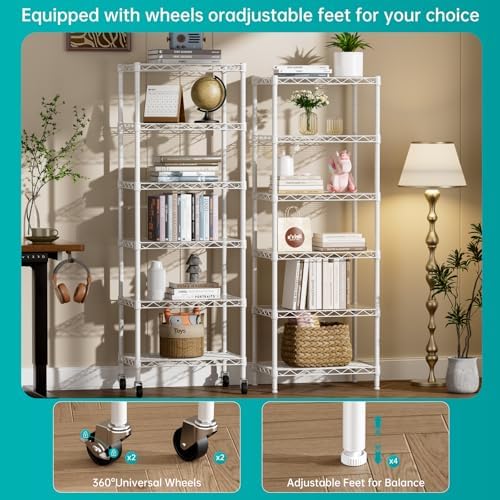 SINGAYE 6 Shelves Storage Shelf Wire Shelving Unit Metal Adjustable Wheels - Image 7