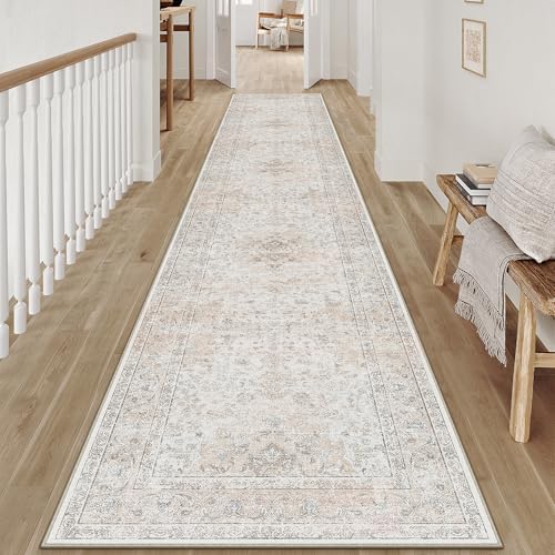 2x12 Washable Runner Rug Beige Grey Non Slip Vintage Carpet - Image 3