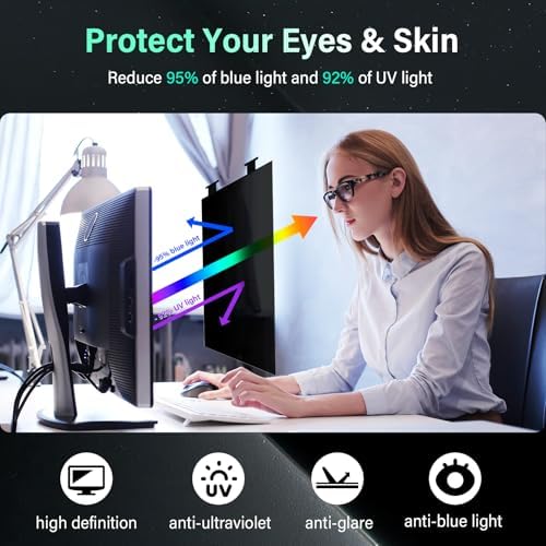 [2 Pack] Magnetic Hanging 32 Inch Computer Privacy Screen for 16:9 Aspect Ratio Widescreen Monitor, Removable Eye Protection Anti Glare Blue Light Computer Monitor Privacy Filter - Image 4