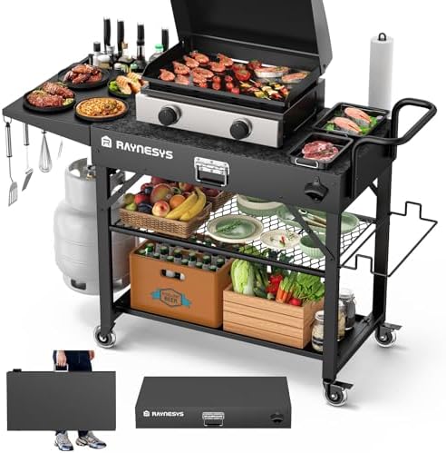 Raynesys 440lbs Outdoor Folding Grill Cart, Blackstone Griddle Stand by Raynesys