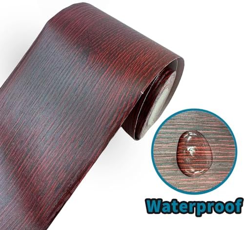YESUS Dark Grey Wood Grain 3D 10M Wallpaper Frame Removable PVC Waterproof Peel and Stick Wallpaper,Bathroom Frame Sticker Wall Decor 3.93" x 32.8" (Red, 4inc) - Image 2