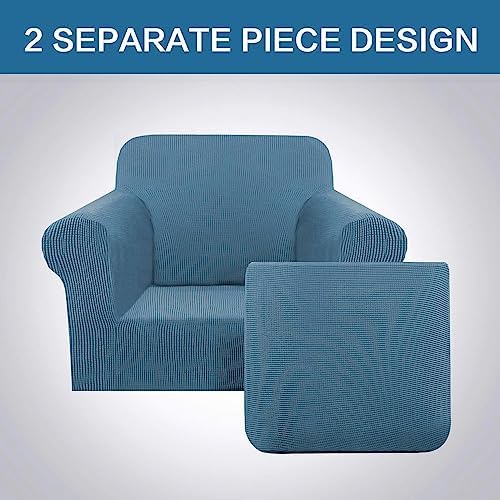 H.VERSAILTEX High Stretch Chair Cover Chair Slipcover 2 Piece Couch Shield Furniture Cover/Protector Soft with High Spandex Jacquard Checked Pattern Fabric (Chair, Dusty Blue) - Image 3
