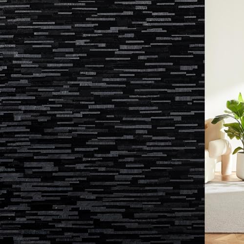 Haton Window Privacy Film, Black Stripe Non-Adhesive, 35.4" x 78.7" by HatonHomeDecor