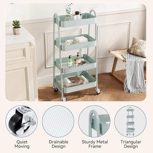 OLIXIS Metal 4 Tiers Rolling Storage Utility Cart with Lockable Wheels - Image 2