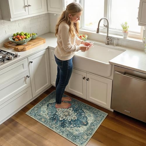 RELEANY Washable Area Rug, Small 2'x3', Blue/Vintage Dark Blue - Image 2