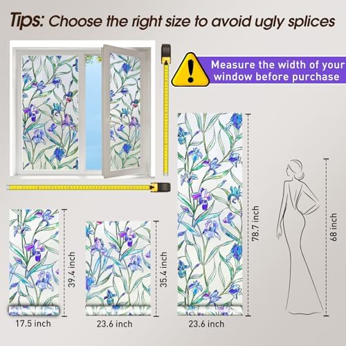 Stained Glass Window Film,3D Violet Floral Privacy Static Cling,23.6x78.7 - Image 5