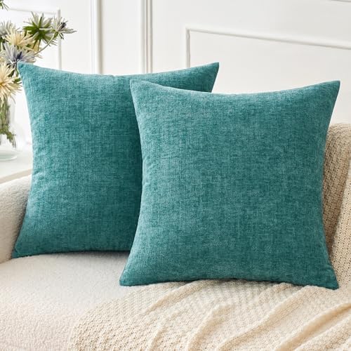 MIULEE Soft Chenille Euro Throw Pillow Covers Teal 24x24 Inch Pack of 2 by MIULEE