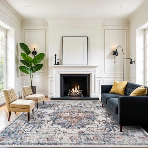 Washable 8x10 Living Room Rug: Oriental Water Resistant Rugs for Bedroom Dining Room Distressed Non Slip Ultra Soft Carpet for Nursery Farmhouse Medallion Home Decor Floor Decoration Mat(8x10 Brick) by HYHAOYUNLAI