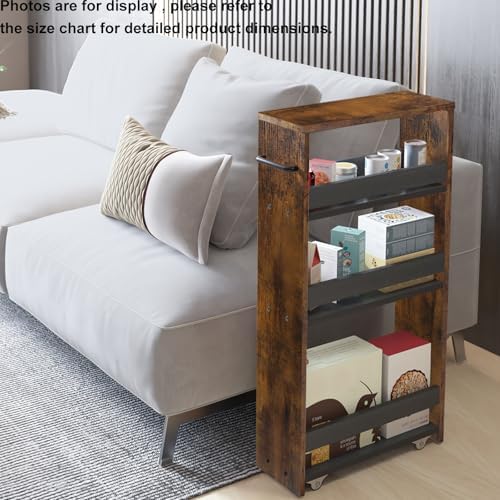 TEAMIX Slim Rolling Storage Cart, Wood 4-Tier Narrow Kitchen/Laundry Cart - Image 7