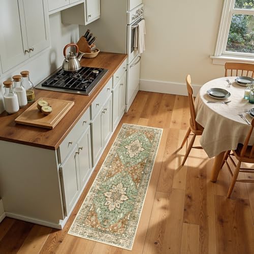 RELEANY Washable Area Rug, Runner 2'x5', Brick/Brown/Green - Image 2