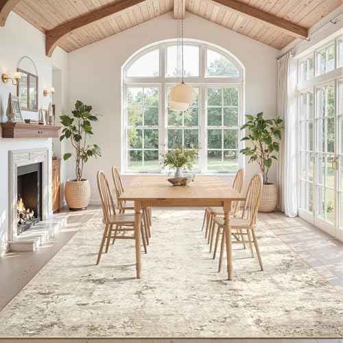 Toneed Washable 6x9 Beige Area Rug with Non-Slip Backing for Living Room - Image 3