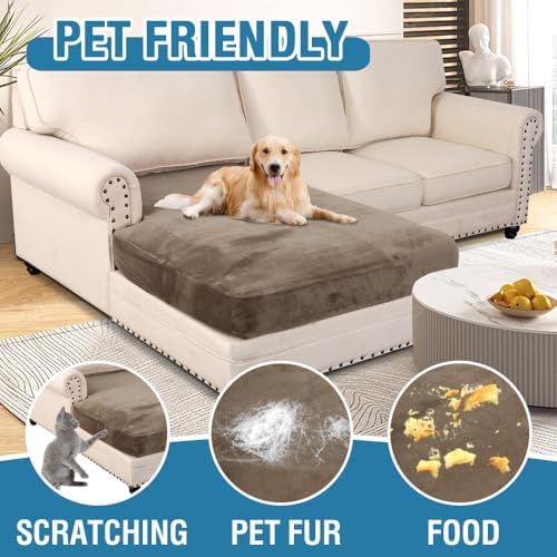 H.VERSAILTEX Velvet Stretch Individual Chaise Cover Sectional Couch Covers for L Shaped Sofa Both Left/Right Furniture Protector Seat Cushion Sofa Cover (1 Piece Chaise Cover, Mocha) - Image 4