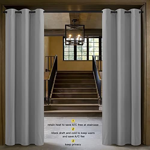NICETOWN Sliding Door Curtains 96 inch Length, Single Curtain, Insulating Thermal Blackout Curtains for Bedroom Window Bathroom Doorway Front Door (1 Panel, 5ft Wide x 8ft Long, Silver Grey) - Image 2