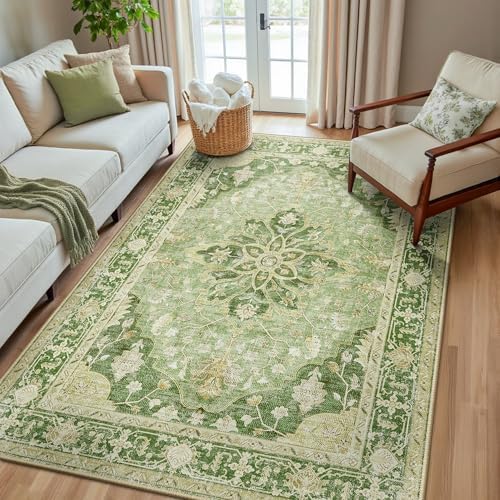 RELEANY Washable Area Rug, 5'x8', Green/Yellow by RELEANY