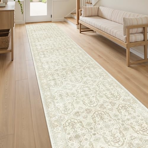 Soalmost Runner Rug 2x12 Washable Hallway Kitchen Runners Beige/Brown - Image 2