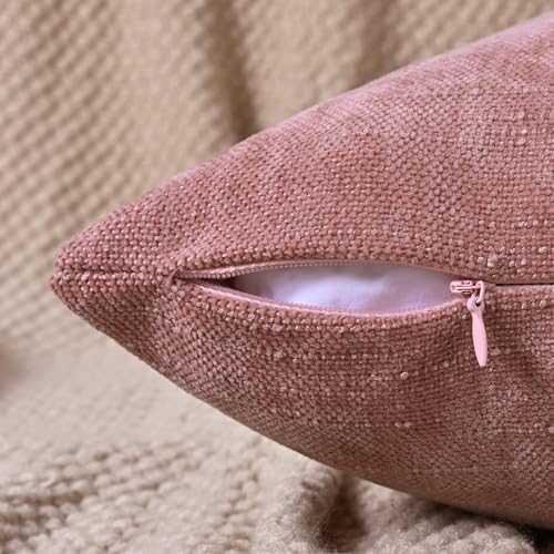 Set of 4 Soft Textured Decorative Throw Pillow Covers 18x18 Inch Cozy Farmhouse Cushion Cover Square Accent Pillow Cases for Bed Couch Sofa Living Room, Plum Pink - Image 3