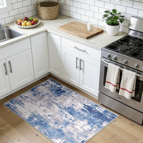 RELEANY Washable 3'x4' Abstract Area Rug for Living Room Blue Gray - Image 3