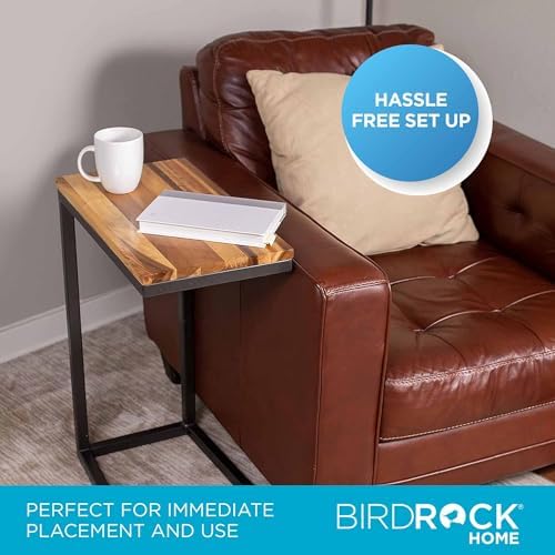 BIRDROCK HOME C Shaped End Table for Couch - Modern Industrial TV Tray with Solid Acacia Wood Top and Metal Frame - Small Side Table for Small Spaces, Living Room, or Bedroom (Natural) - Image 4