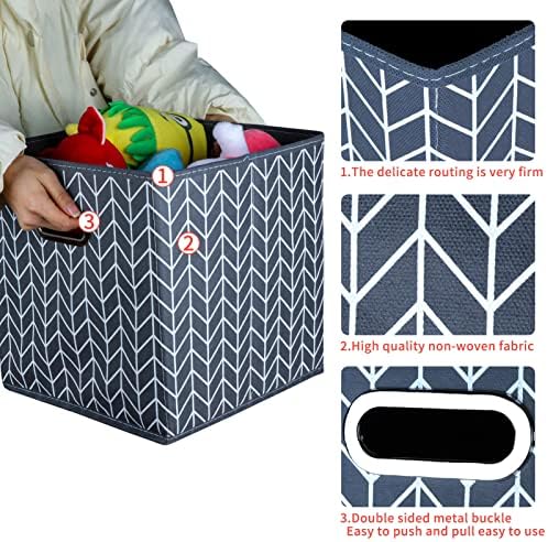 Fabric Cloth Storage Bins,Fabric Cube Organizer with Dual Handles Foldable Cube Storage Baskets for Home Bedroom Storage,Set of 3,(Grey Wave) - Image 5