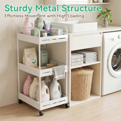 3 Tier Expandable Rolling Storage Cart, Rolling Utility Cart with Wheels - Image 4