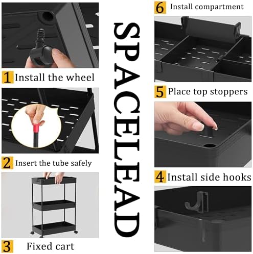 SPACELEAD Slim Storage Cart 3 Tier,Bathroom Organizer Rolling Utility,Mobile Shelving Unit Slide Out for Office, Kitchen, Laundry Room & Narrow Places,Black - Image 5