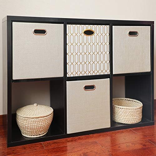 Posprica Storage Cube Basket Bins,13×13 Foldable Storage Boxes for Closet Organizer Shelf Cabinet Bookcase,Thick Fabric Drawer,Set of 4, Beige - Image 4