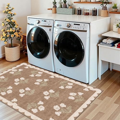 3x5 Floral Entry Rug - Small Washable Indoor Outdoor Mats for Front Door Non-Slip Porch Rug Tan Boho Neutral Farmhouse Throw Rugs for Living Room Bedroom Entryway Kitchen Office Porch Decor - Image 7
