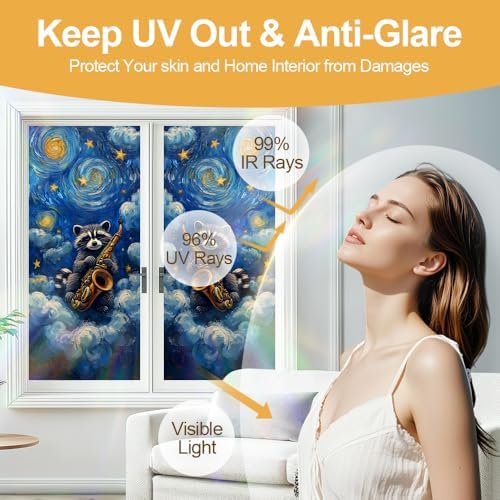 Cmialusie Jazz Raccoon Window Film 39.3 x 17.3 Inch Cling - Image 4